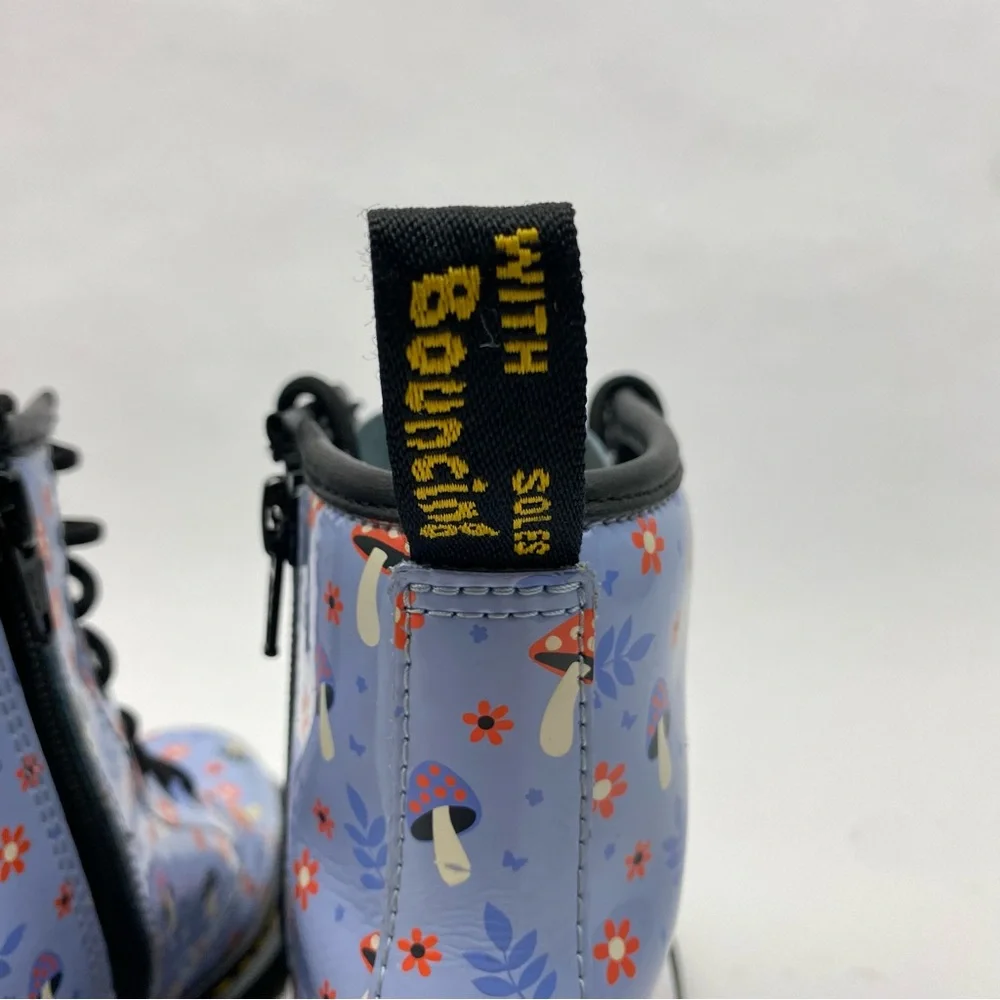 Martens 1460 Junior Patent Woodland boots in Zen Blue